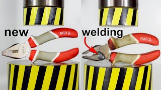 Hydraulic press vs objects repaired by welding [upl. by Lasko]