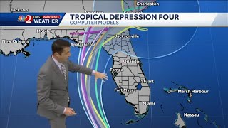 Tracking Tropical Depression Four  Saturday 2 pm update [upl. by Atnovart40]