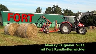 Der Funktioniert Fort F7500 Rundballenwickler mit Massey Ferguson 5611 [upl. by Llydnek]