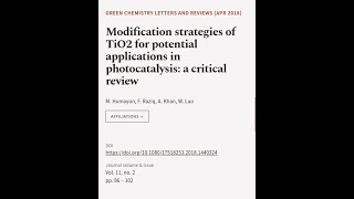 Modification strategies of TiO2 for potential applications in photocatalysis a criti  RTCLTV [upl. by Anerev]