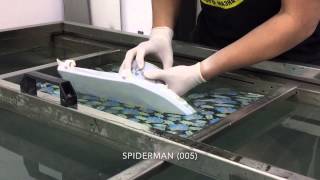 Water transfer printing SpiderMan pattern on toilet cover by alphalokgraphics workshop [upl. by Airdnaed]