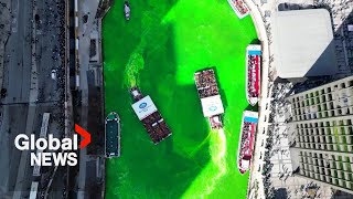 St Patrick’s Day US cities dye waterways green hold parades to celebrate [upl. by Nadirehs]