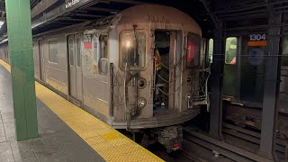 Wrong Railing Damaged R62a 1 Train Derailment train 21762180 being towed past Times Square 42nd St [upl. by Moody]