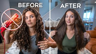 Straight Hair WITHOUT Heat  OVERNIGHT HEATLESS  CURLY to STRAIGHT [upl. by Nemracledairam]