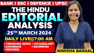 Editorial Analysis  25th March 2024  Vocab Grammar Reading Skimming  Nimisha Bansal [upl. by Leugar]