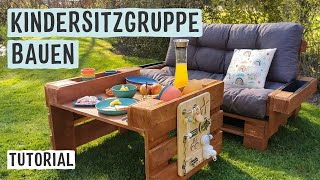 Kindersitzgruppe für draußen selber bauen aus Paletten mit Saris Garage  WAGNER [upl. by Hael]