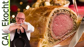 Rinderfilet Wellington Lecker amp rosa gebraten im Blätterteig Rezept [upl. by Aniez]