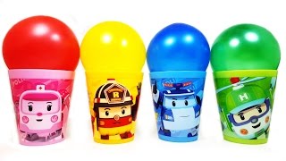 RoboCar poli Cup with Balloons and Surprise Eggs hello kitty my little pony disney car minions [upl. by Hearsh]