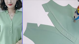 ✅️🌺A tutorial for cut and sewing collar V neck design in the best way for beginners [upl. by Lyndes864]