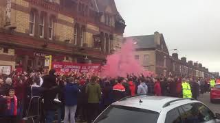 Liverpool fans singing Allez Allez Allez outside the Arkles pub for big game [upl. by Almat]