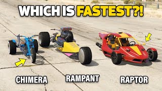 GTA 5 ONLINE  RAMPANT ROCKET VS RAPTOR VS CHIMERA WHICH IS FASTEST TRICYCLE [upl. by Budding411]