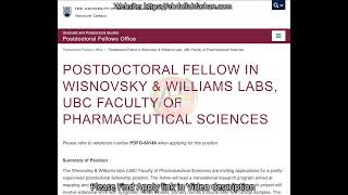 8 Postdoc Fellowships University of British Columbia Canada Open until filled  upto 70000year [upl. by Eyssej]