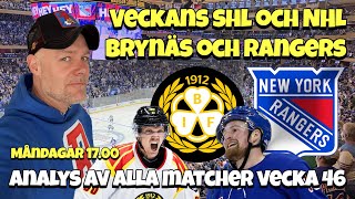 Veckans SHL och NHL med fokus på Brynäs och Rangers  Analys alla matcher vecka 46 Avsnitt 59 [upl. by Tedi]