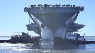 USS Gerald R Ford CVN 78 departs the shipyard [upl. by Saoj]