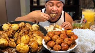 SUPER BAWANG ADOBONG MANOK SWEET SPICY GARLIC LONGGANISA Mukbang amp Recipe Filipino Food [upl. by Cardie429]