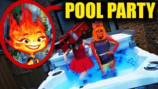 EMBER from ELEMENTAL🔥vs FIRE TRUCK WOMAN🚒 POOL PARTY [upl. by Naloj]