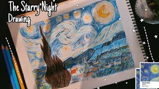 Drawing ✨The Starry Night✨ with coloured Pencils [upl. by Rogers]