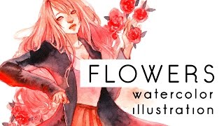 FLOWERS Watercolor speedpaint [upl. by Elitnahc]