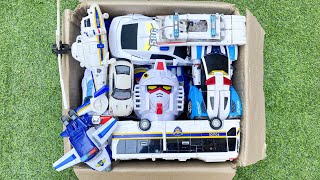 BOX Full of TRANSFORMERS Rescue POLICE Car Optimus Prime Truck Bus Helicopter Ambulance Cartoon [upl. by Leile471]