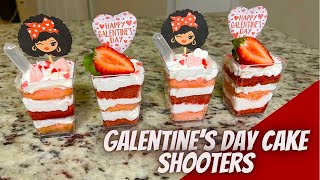 Galentine themed Cake Shooters  Valentine’s Day Cake Cups  Mini Cakes [upl. by Leuamme]