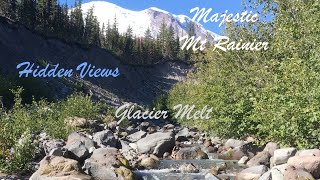 Hidden View Glacier Melt along Mt Rainier Emmons Moraine Trail Chilly Waters Cascade Through Valley [upl. by Petronella979]