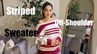 Striped OffShoulder Sweater Weaving Autumn for You [upl. by Alehtse]