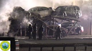 Robbinsville Township Truck carrying cars catches fire on NJ turnpike  012417 [upl. by Serg]