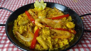 PAELLA MIXTA DE MARISCO Y POLLO  RECETA CASERA FÁCIL [upl. by Norvol]