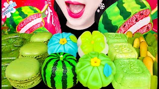 ASMR WATERMELON MOCHI WAGASHI GREEN DESSERT 수박 모찌 화과자 먹방 MUKBANG EATING [upl. by Waynant159]