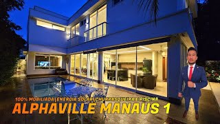 Alphaville 1 duplex mobiliada 649m² Energia solar Espaço gourmet com churrasqueira e Piscina [upl. by Atilef]