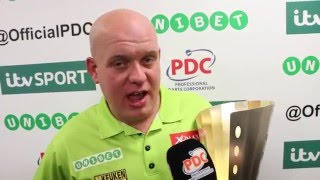 INTERVIEW Michael van Gerwen is the 2016 Unibet Masters Champion [upl. by Hess]