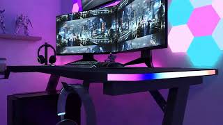 Homall RGB LED Lights Gaming Desk With Light Remote Control and Cup Holder Headphone Hook [upl. by Acirea]