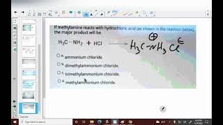 If methylamine reacts with hydrochloric acid as shown in the reaction below the major product will b [upl. by Gaile]