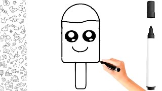 How to Draw an Ice Cream Popsicle Easy  How to Draw a Cute Ice Cream Easy Step by Step Drawing Kids [upl. by Zinck]