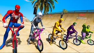 Spiderman and SuperHeroes Challenge on Cars and Motobike Trucks and Bicycles  GTA 5 MODS [upl. by Dave]