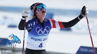 Jessie Diggins makes Olympic HISTORY with emotional silver medal  Winter Olympics 2022  NBC Sports [upl. by Akaenahs]