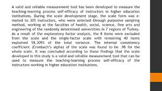 Teaching Learning Process Self Efficacy Beliefs Scale TLPSEBS for Academic Staff A Scale Development [upl. by Dde]