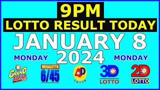 9pm Lotto Result Today January 8 2024 Monday [upl. by Oidualc872]