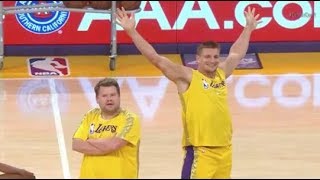 Rob Gronkowski and James Corden Joined The Laker Girls For Halftime Show [upl. by Aicercul]