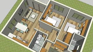 90m2  House plan and Interior plans  3 bedrooms and 2 bathrooms [upl. by Aicad]