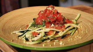 Raw Vegan Pasta With Zucchini Tomato amp Basil [upl. by Agueda]