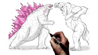 How To Draw Godzilla vs Kong  Step By Step  Monsterverse [upl. by Nattie560]