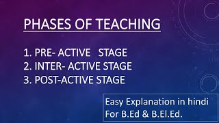 Phases of Teaching preinter and post Active stages easy Explanation in hindi [upl. by Eerok814]