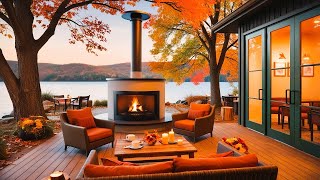 Relaxing Jazz amp Fireplace Ambience Cozy Autumn Coffee Shop Instrumentals [upl. by Laehcim]