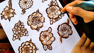 How To Draw 9 Different types of Henna Flowers  Beautiful Mehndi Flowers  2021  TazaheenArt [upl. by Yerkovich324]