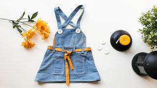 DIY  LEARN TO STITCH DUNGAREE DRESSPINAFORE FOR BABY full cutting amp stitching [upl. by Akenat644]