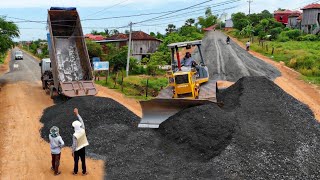 Skill Operator Use Dozer D41p Push After Dump Truck 25T Unloading Mixed Stone M30 [upl. by Dunstan]