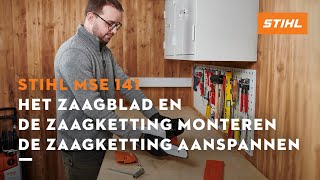 Het zaagblad en de zaagketting monteren amp de zaagketting aanspannen  STIHL MSE 141 [upl. by Orlena]