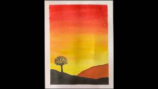 Easy watercolor sunset painting art painting watercolor shorts ytshorts youtube viralshort [upl. by Deane]