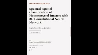 Spectral–Spatial Classification of Hyperspectral Imagery with 3D Convolutional Neural  RTCLTV [upl. by Eronaele]